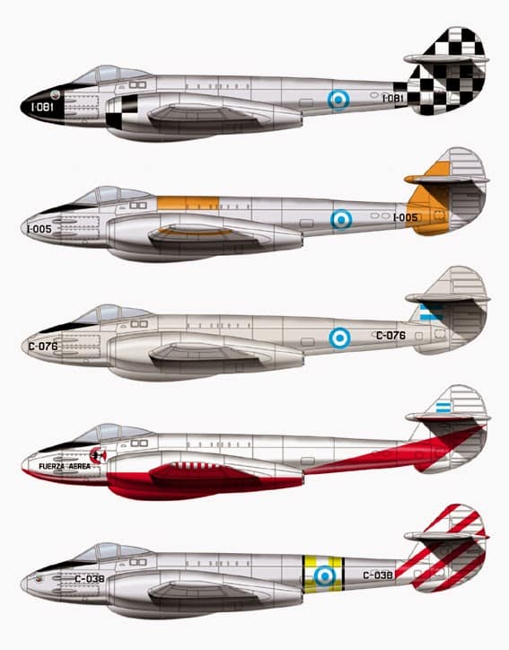 Los esquemas de pintura de las Escuadrillas de caza e interceptores de la Fuerza Aérea Argentina.